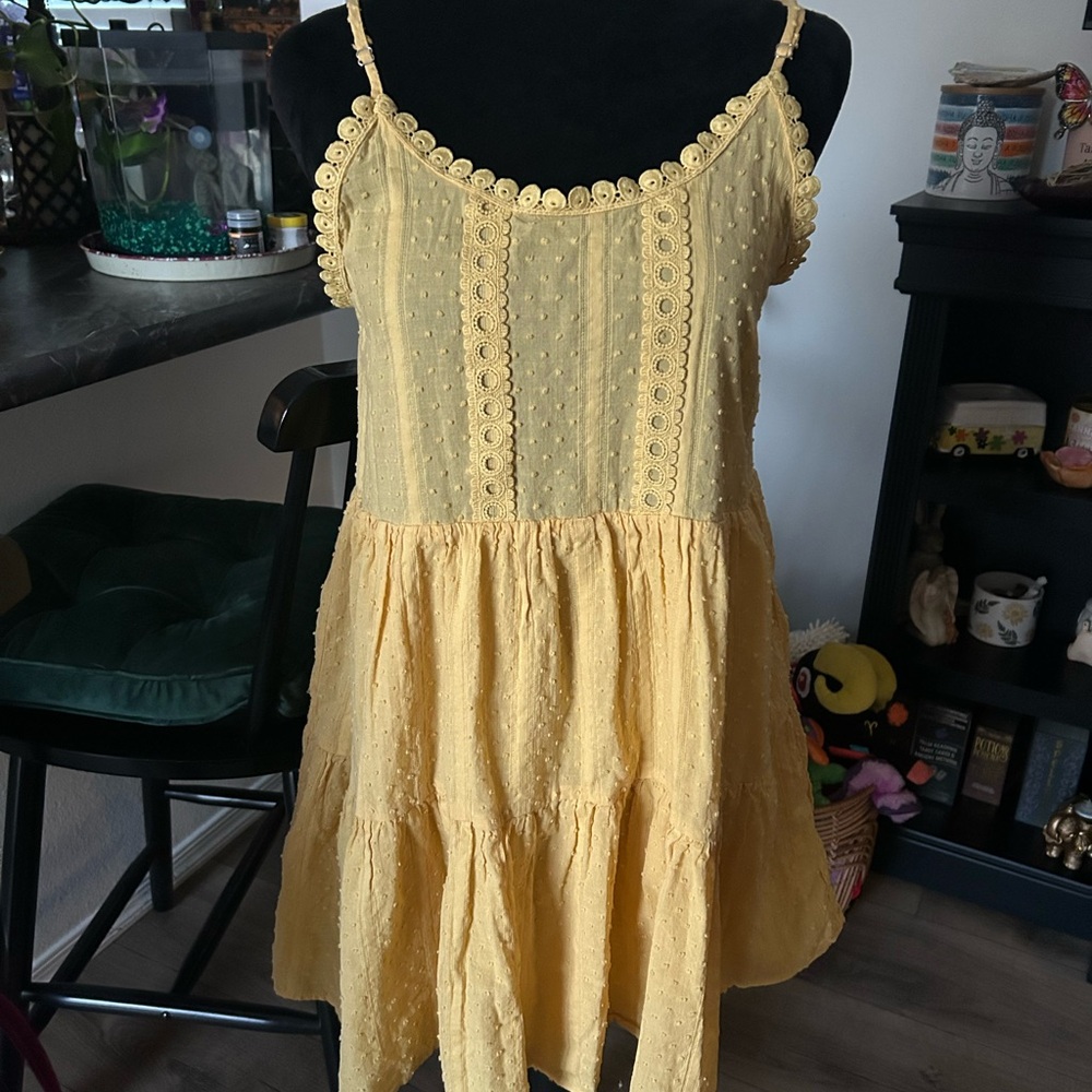 Blu Pepper Yellow Dress with Lace Trim